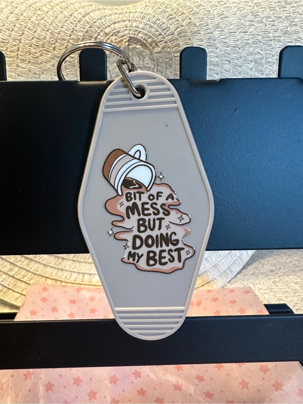 Motivational Coffee Keychain - Beige